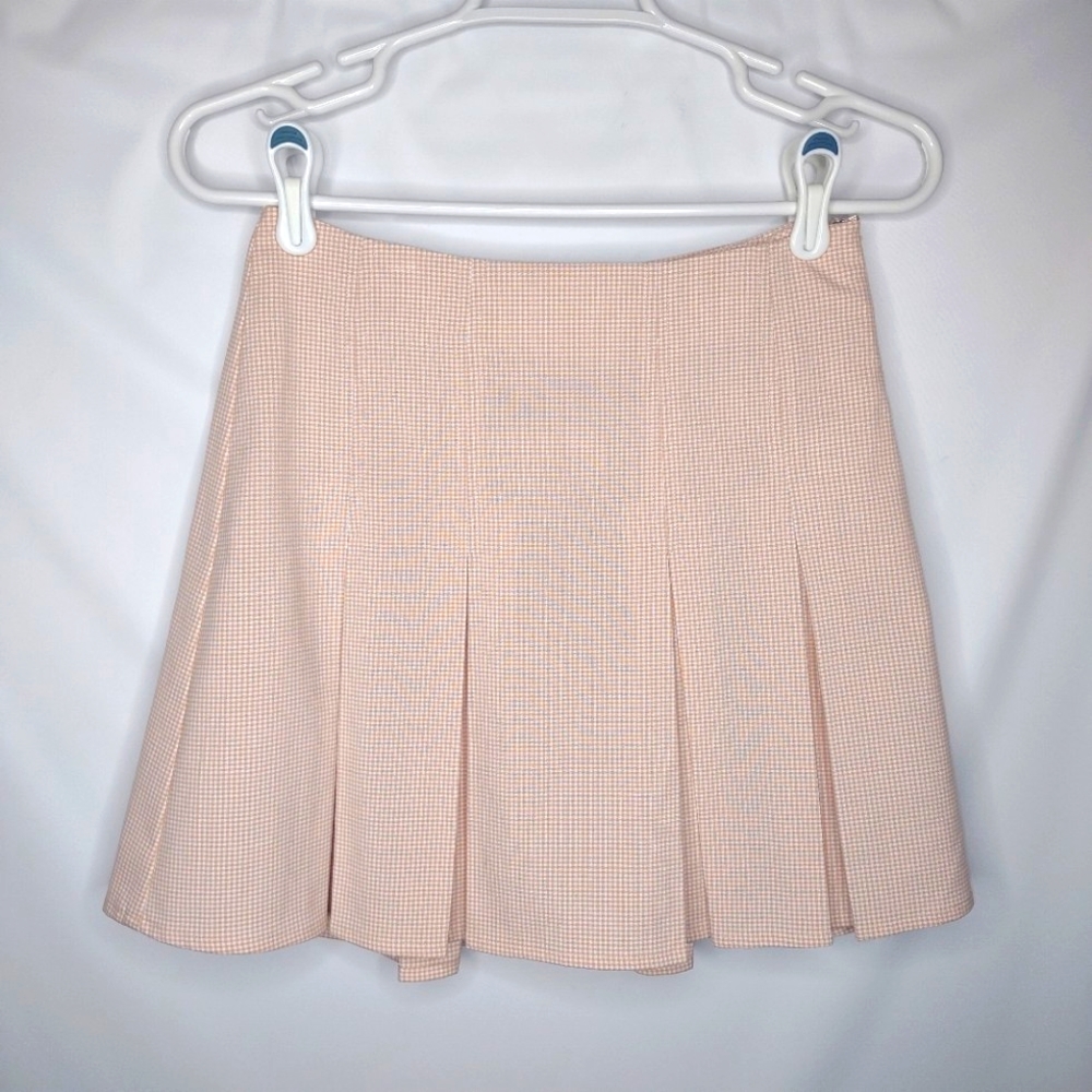 NWT Le Lis Gingham Pleated Mini Skirt Sz S